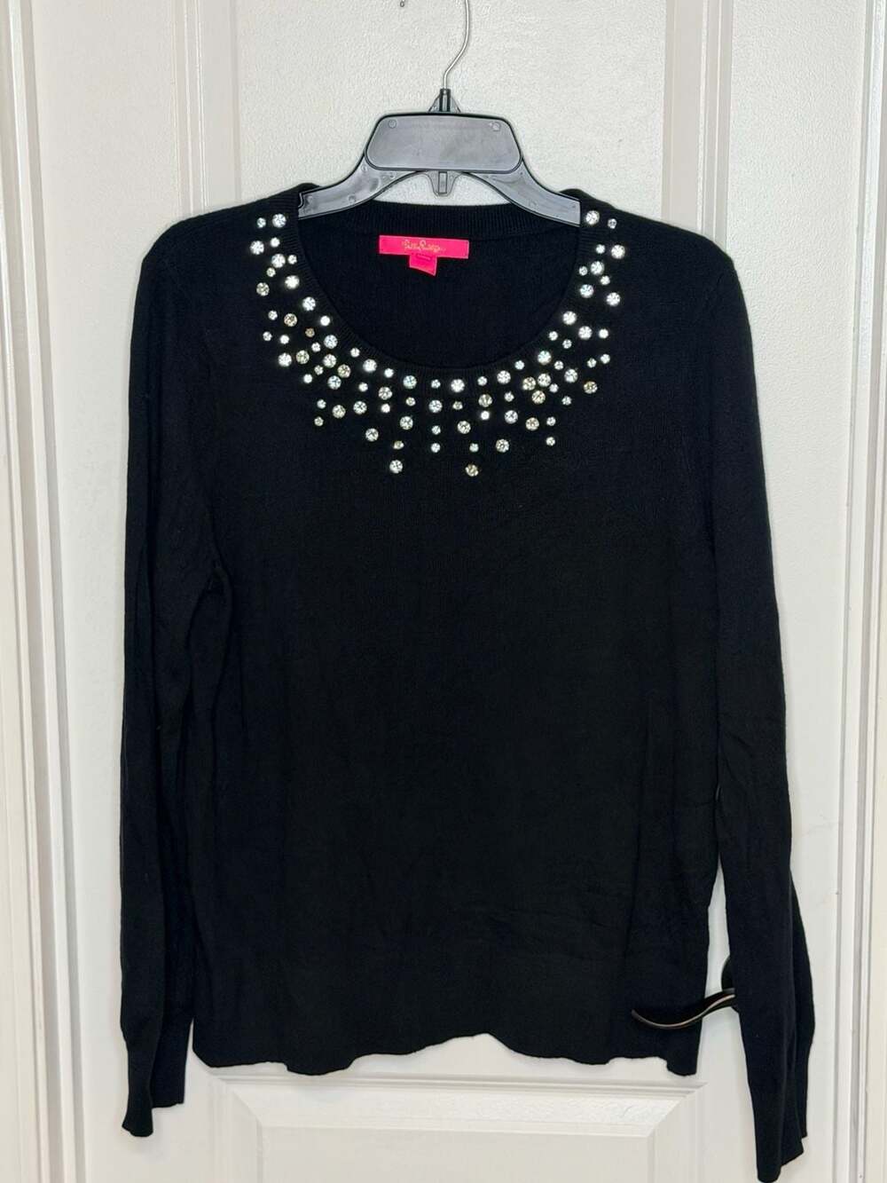 Lilly Pulitzer Black Odetta Embellished Rhinestone Neck Sweater